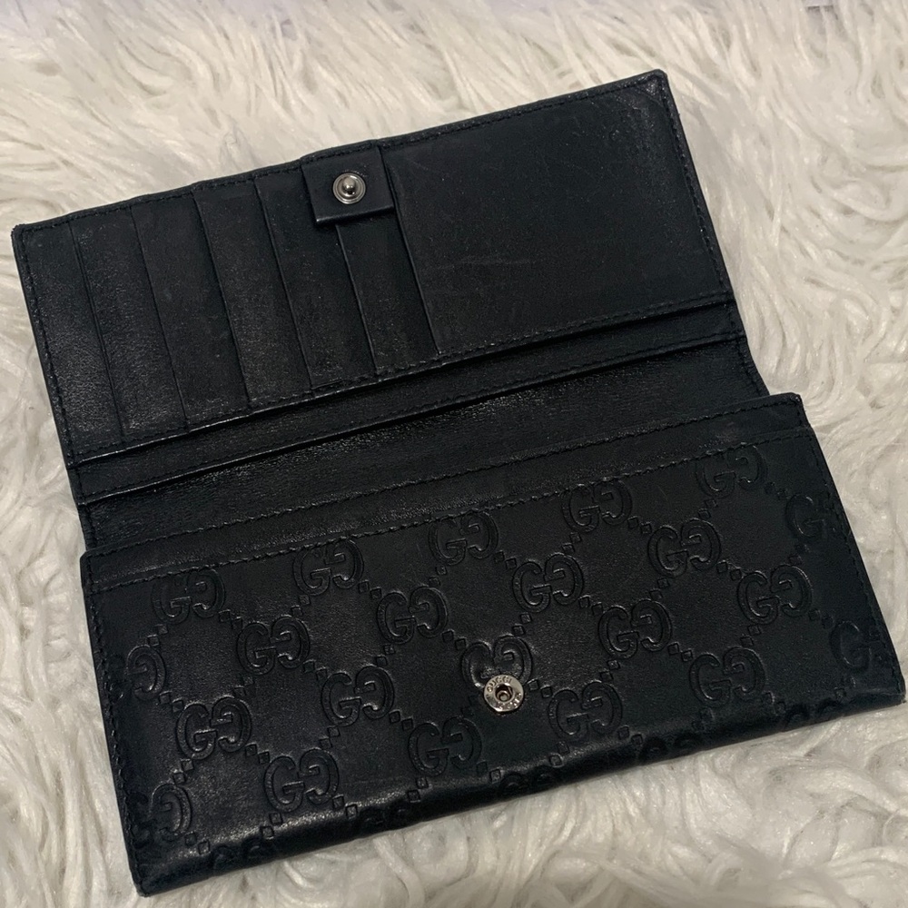Gucci GG Signature Monogram Embossed Black Leather Long Flap Wallet - Picture 8 of 16